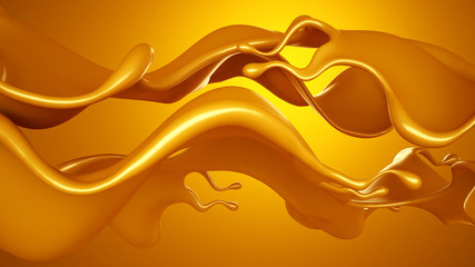 Bright yellow background with a splash of caramel. 3d illustration, 3d rendering.
