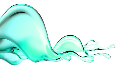 A splash of green transparent liquid. 3d illustration, 3d rendering.