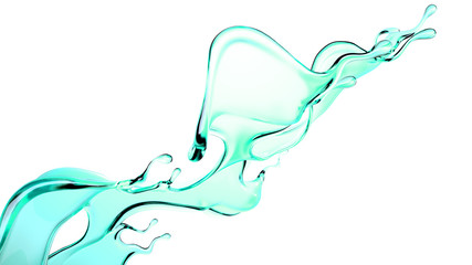 A splash of green transparent liquid. 3d illustration, 3d rendering.