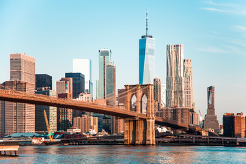 Fototapeta na wymiar Amazing panorama view of New York City and Brooklyn bridge