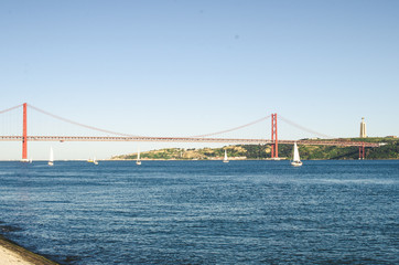 part of red 25 april bridge in Lisbon