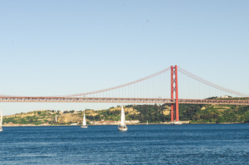 part of red 25 april bridge in Lisbon