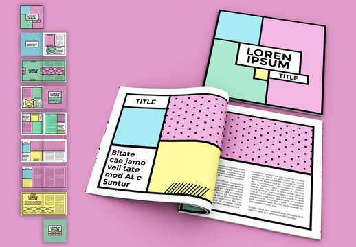 Square Magazine Layout with Pop Style Elements