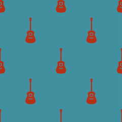 Naklejka premium Colored seamless pattern with guitars on a blue background vector illustration