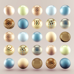 Gold beige background with balls. 3d illustration, 3d rendering.