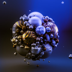 Blue abstract background with balls. 3d illustration, 3d rendering.