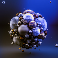 Blue abstract background with balls. 3d illustration, 3d rendering.