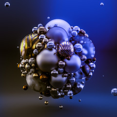 Blue abstract background with balls. 3d illustration, 3d rendering.