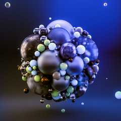 Blue abstract background with balls. 3d illustration, 3d rendering.