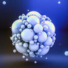 Blue abstract background with balls. 3d illustration, 3d rendering.