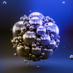 Blue abstract background with balls. 3d illustration, 3d rendering.