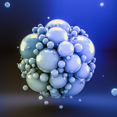 Blue abstract background with balls. 3d illustration, 3d rendering.