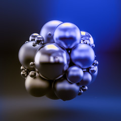 Blue abstract background with balls. 3d illustration, 3d rendering.