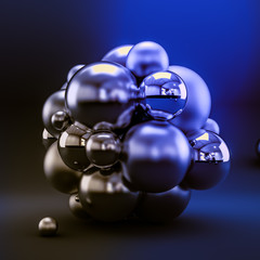 Blue abstract background with balls. 3d illustration, 3d rendering.