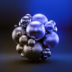 Blue abstract background with balls. 3d illustration, 3d rendering.