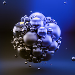 Blue abstract background with balls. 3d illustration, 3d rendering.