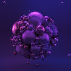 Purple geometric background with balls. 3d illustration, 3d rendering.