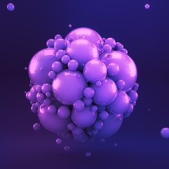 Purple geometric background with balls. 3d illustration, 3d rendering.