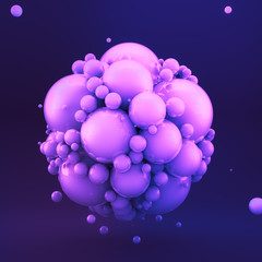 Purple geometric background with balls. 3d illustration, 3d rendering.