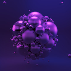 Purple geometric background with balls. 3d illustration, 3d rendering.