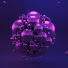 Purple geometric background with balls. 3d illustration, 3d rendering.