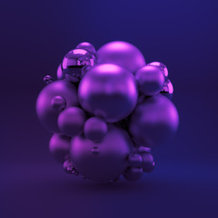 Purple geometric background with balls. 3d illustration, 3d rendering.