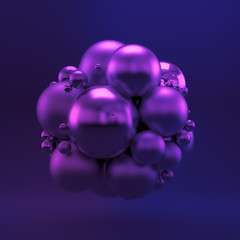 Purple geometric background with balls. 3d illustration, 3d rendering.