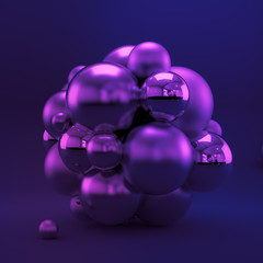 Purple geometric background with balls. 3d illustration, 3d rendering.
