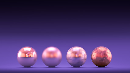 Purple geometric background with balls. 3d illustration, 3d rendering.