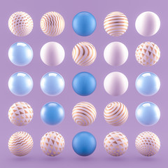 Purple geometric background with balls. 3d illustration, 3d rendering.