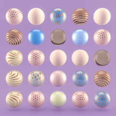 Purple geometric background with balls. 3d illustration, 3d rendering.