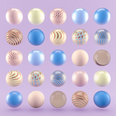 Purple geometric background with balls. 3d illustration, 3d rendering.