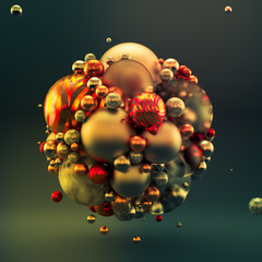 Abstract green background with metal balls. 3d illustration, 3d rendering.