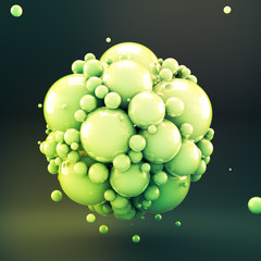Abstract green background with metal balls. 3d illustration, 3d rendering.