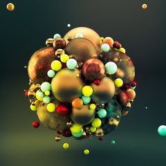 Abstract green background with metal balls. 3d illustration, 3d rendering.