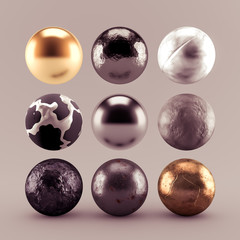 Gold beige background with balls. 3d illustration, 3d rendering.