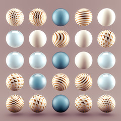 Gold beige background with balls. 3d illustration, 3d rendering.