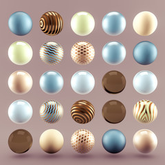 Gold beige background with balls. 3d illustration, 3d rendering.