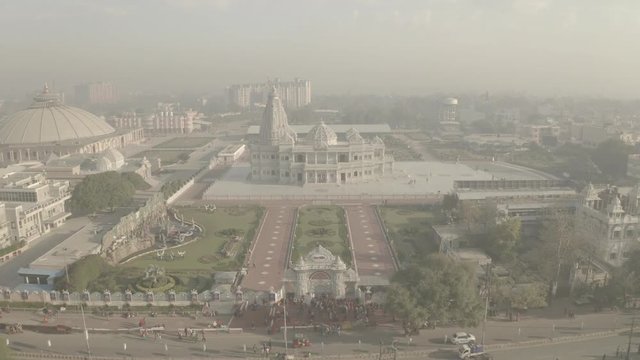 Vrindavan, Prem Mandir. India, 4k aerial ungraded