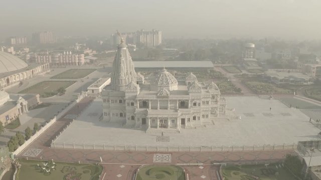 Vrindavan, Prem Mandir. India, 4k aerial ungraded