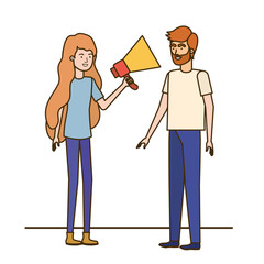 Fototapeta premium young couple in with megaphone in the hand