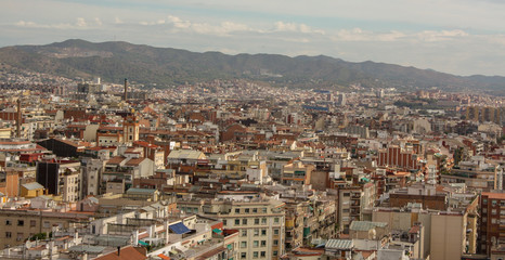 Barcelona skyline with mountains in Spain
