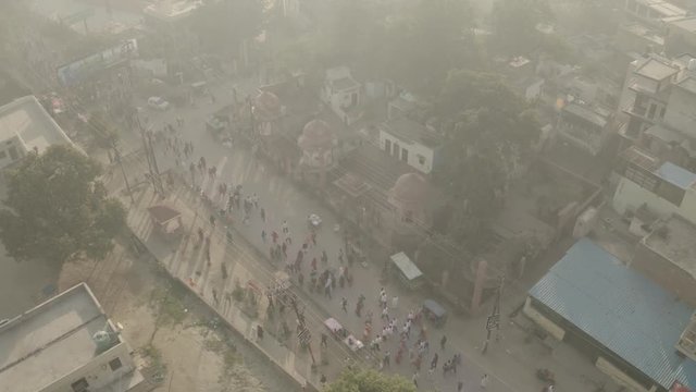 Vrindavan, Prem Mandir. India, 4k aerial ungraded