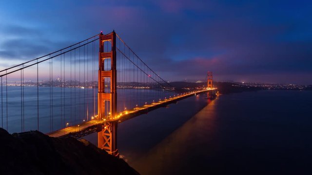 Golden Gate Bridge in San Francisco Night to Day Sunrise Timelapse