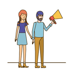 young couple in with megaphone in the hand