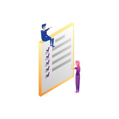 business couple workers with checklist document
