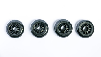 Inline skate wheels, a set of rollerblade wheels isolated on white background
