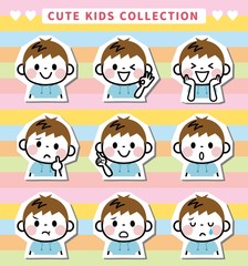 男の子　表情セット　白フチ