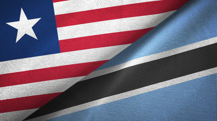 Liberia and Botswana two flags textile cloth, fabric texture 