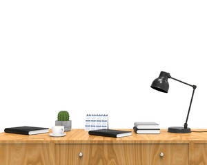 Working Desk Table With Accessories 3D Rendering